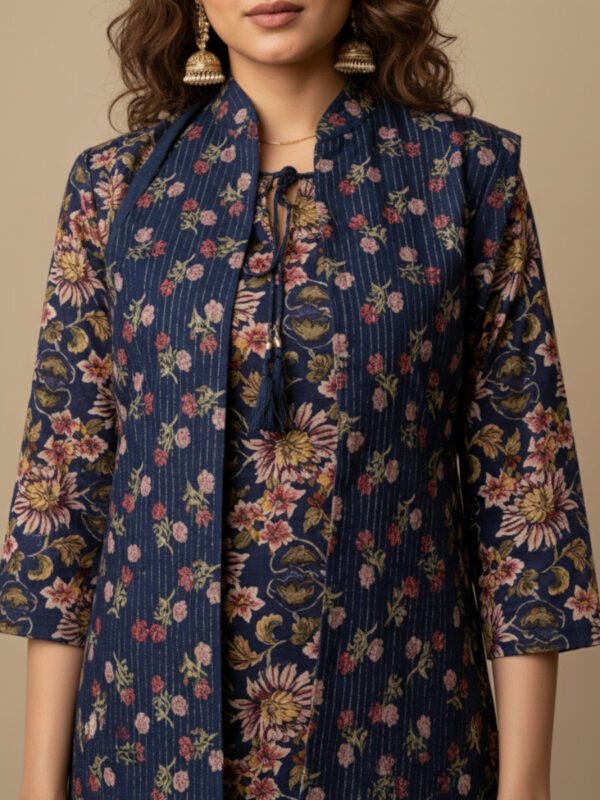 designer winter kurta set with quilted jacket & straight pant designer winter kurta set with quilted jacket & straight pant