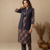 designer winter kurta set with quilted jacket & straight pant