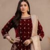 designer maroon velvet party wear set | heavy work & silk dupatta