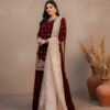 designer maroon velvet party wear set | heavy work & silk dupatta