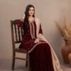 designer maroon velvet party wear set | heavy work & silk dupatta