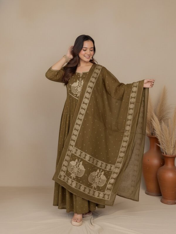 festive kurta set | a line cotton with detailed embroidery