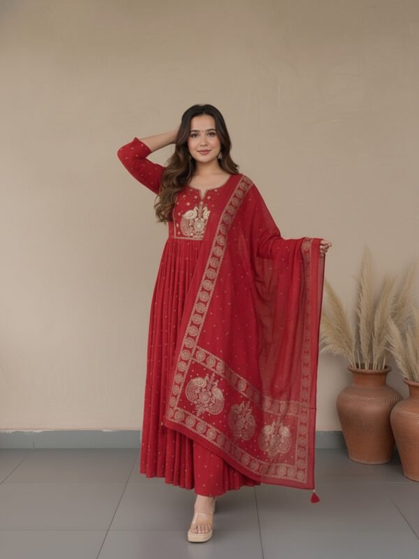 festive kurta set | a line cotton with detailed embroidery