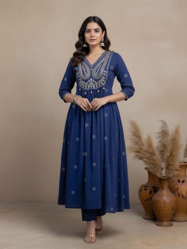 embroidered sequence work kurti set | mul mul cotton gown with dupatta