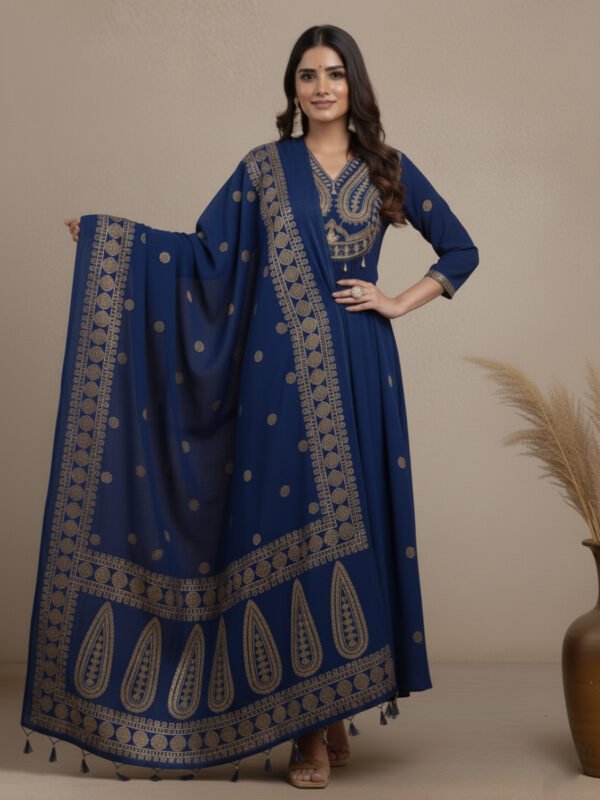 embroidered sequence work kurti set | mul mul cotton gown with dupatta