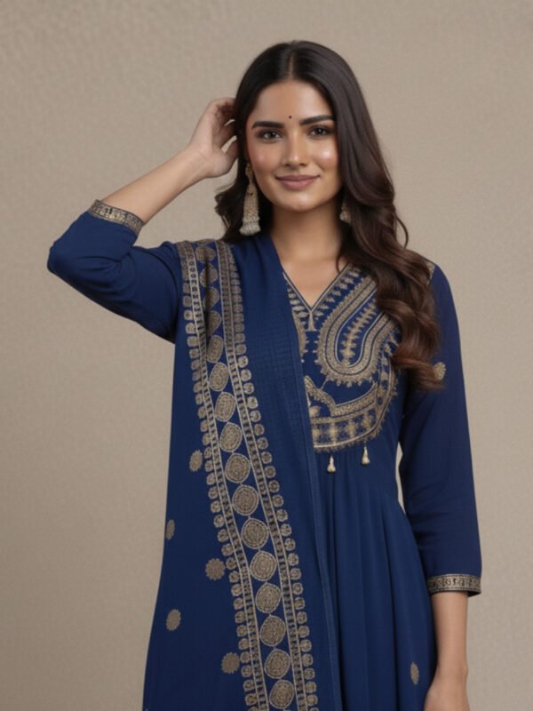 embroidered sequence work kurti set | mul mul cotton gown with dupatta