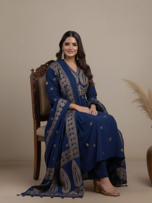 embroidered sequence work kurti set | mul mul cotton gown with dupatta