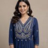 embroidered sequence work kurti set | mul mul cotton gown with dupatta