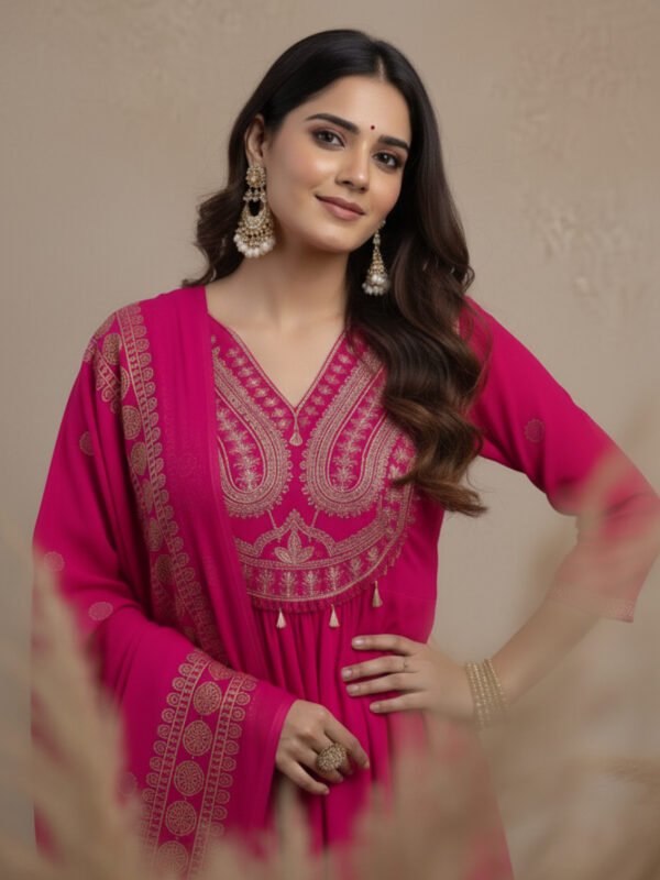 embroidered sequence work kurti set | mul mul cotton gown with dupatta