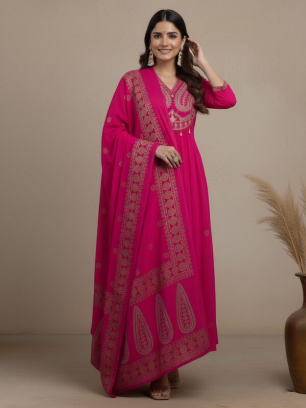 embroidered sequence work kurti set | mul mul cotton gown with dupatta