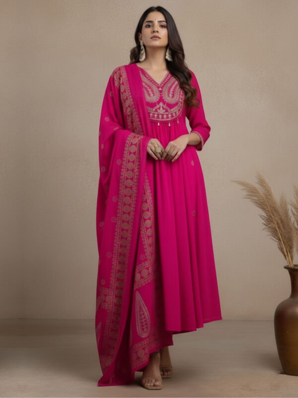 embroidered sequence work kurti set | mul mul cotton gown with dupatta