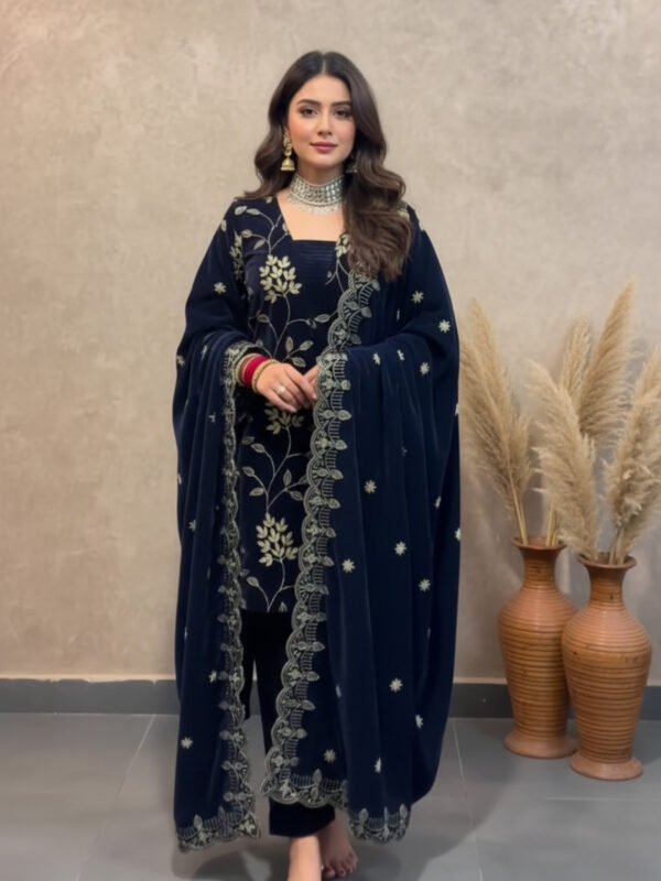 heavy viscose velvet suit | multi sequence embroidery & velvet dupatta
