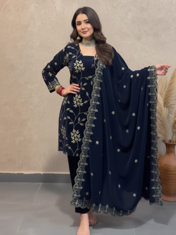 heavy viscose velvet suit | multi sequence embroidery & velvet dupatta