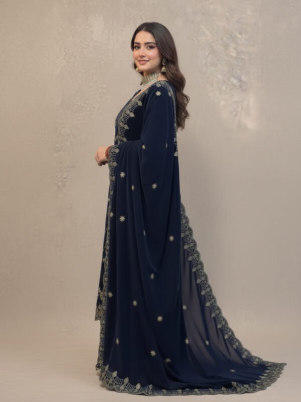 heavy viscose velvet suit | multi sequence embroidery & velvet dupatta
