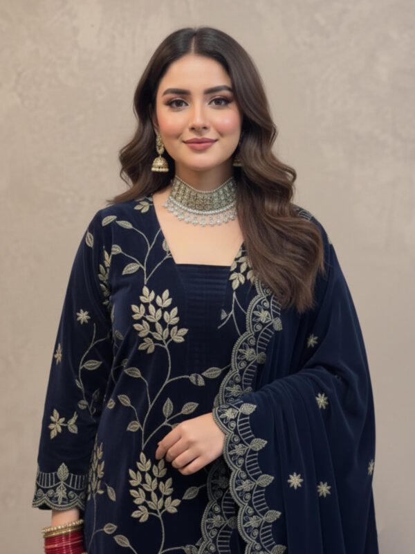 heavy viscose velvet suit | multi sequence embroidery & velvet dupatta