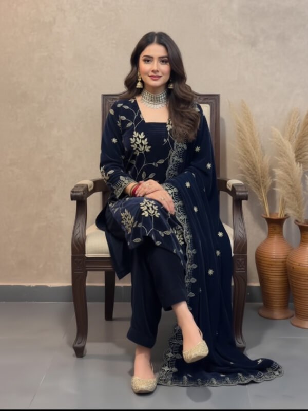 heavy viscose velvet suit | multi sequence embroidery & velvet dupatta