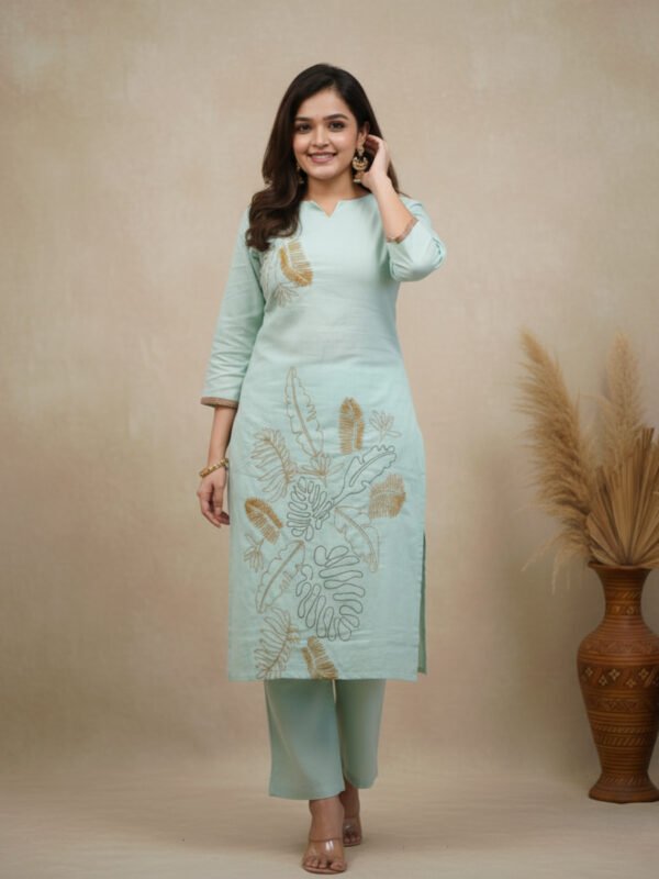 mint green embroidered kurti set | comfortable daily/work wardrobe