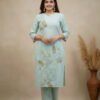 mint green embroidered kurti set | comfortable daily/work wardrobe