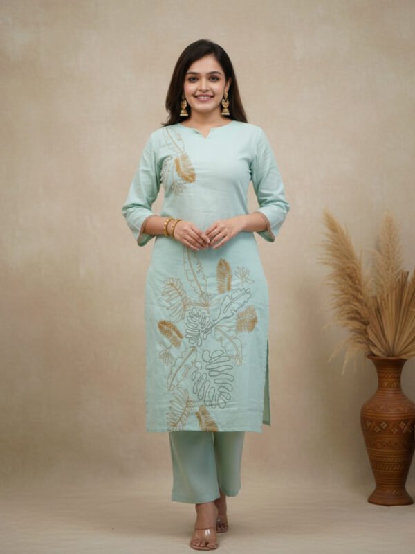 mint green embroidered kurti set | comfortable daily/work wardrobe