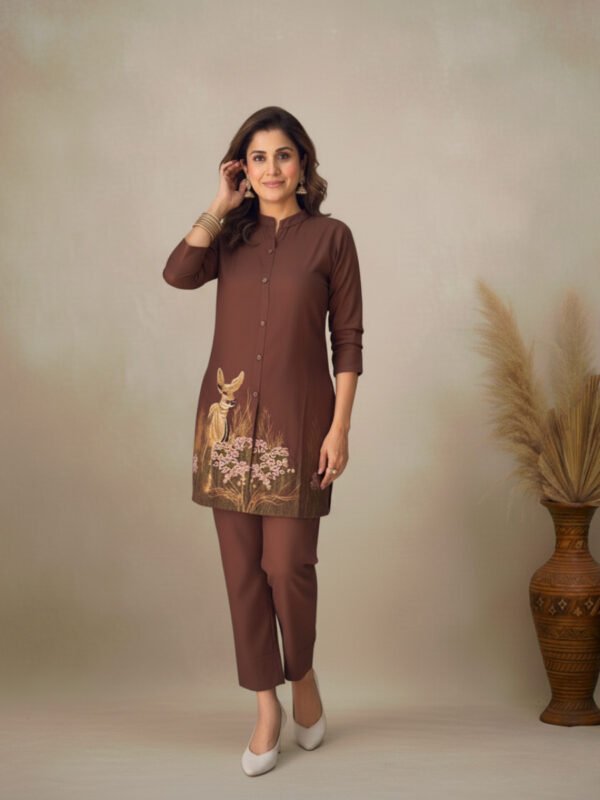 cotton slub co ord set | hand painted style embroidery work (2 pcs)