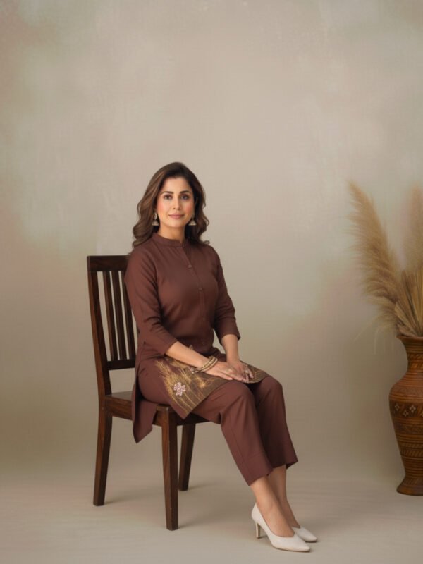 cotton slub co ord set | hand painted style embroidery work (2 pcs)