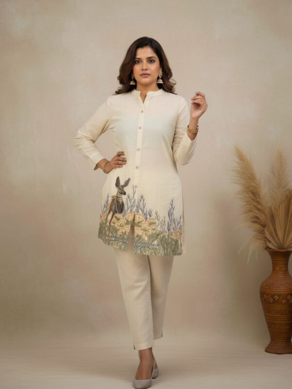 cotton slub co ord set | hand painted style embroidery work (2 pcs)