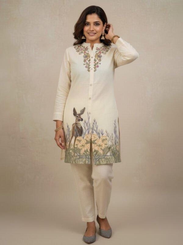 cotton slub co ord set | hand painted style embroidery work (2 pcs)