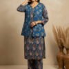 designer winter kurta set with quilted jacket & straight pant