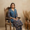 designer winter kurta set with quilted jacket & straight pant