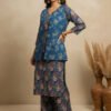 designer winter kurta set with quilted jacket & straight pant