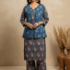 designer winter kurta set with quilted jacket & straight pant